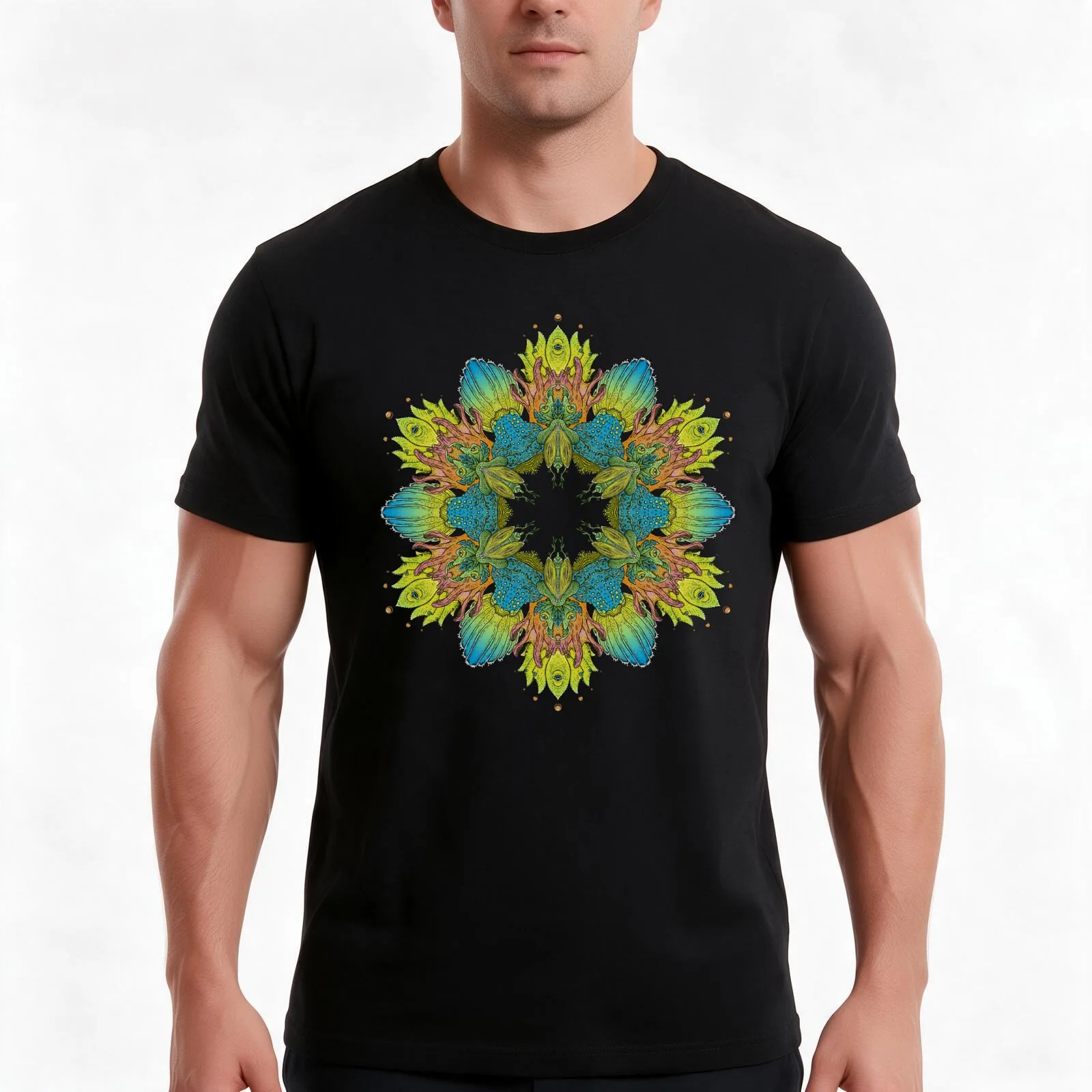 Koh Veid Babies - Weird Sea Creature Mandala T-Shirt, Summer Casual Cotton Tee, Oversized Streetwear Tops, Vintage Graphic Print