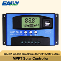 Solar MPPT 100A 60A 50A 40A 30A Charge Controller Dual USB LCD Display 12V 24V Solar Cell Panel Charger Regulator with Load