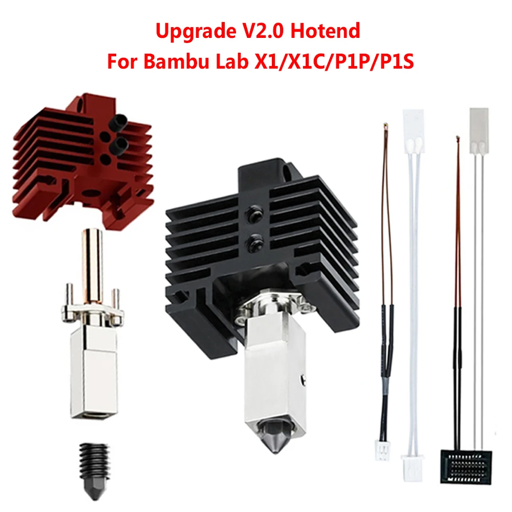 Upgrades V2 Hotend Kit For Bambu Lab P1P X1 P1S X1C Hot End Thermistor Bimetal Throat Bambulab Hardened Steel Nozzle Print Head