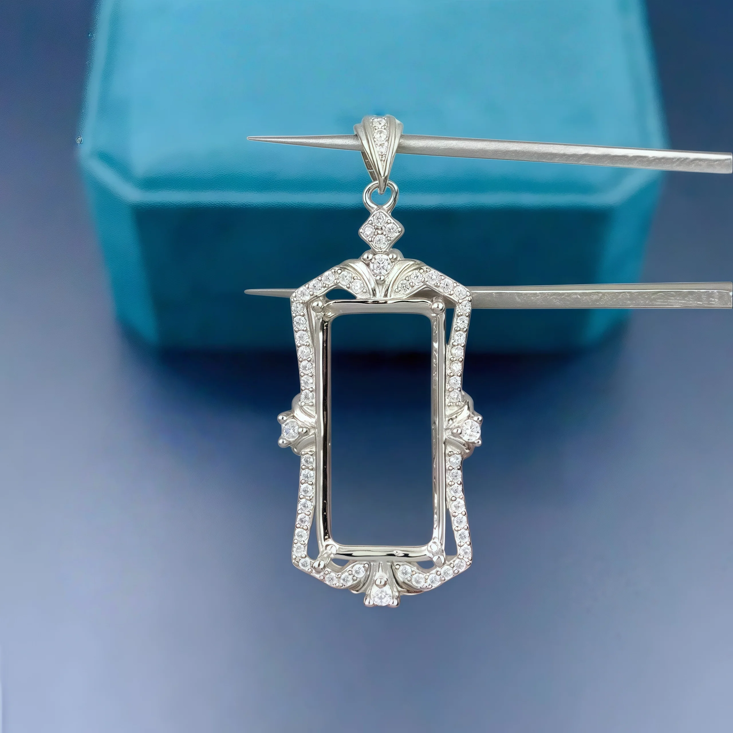 

Setting 10*20mm Rectangle Stone DIY Fashion Empty Pendant Holder S925 Sterling Silver Fine Design Charm Jewelry for Woman
