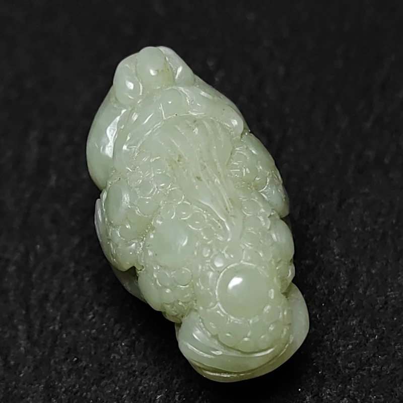 YIZHU CULTUER ART Size 4×2.2×2.4cm Chinese Hetian Jade carving Jin Chan Statue Pendant Old Collection