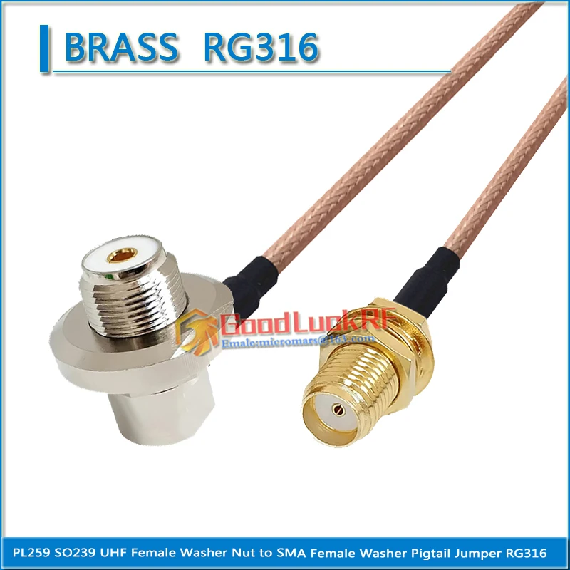 

PL259 SO239 PL-259 SO-239 UHF Female Washer Nut Right Angle to SMA Female Washer Nut Coaxial Pigtail Jumper RG316 extend Cable