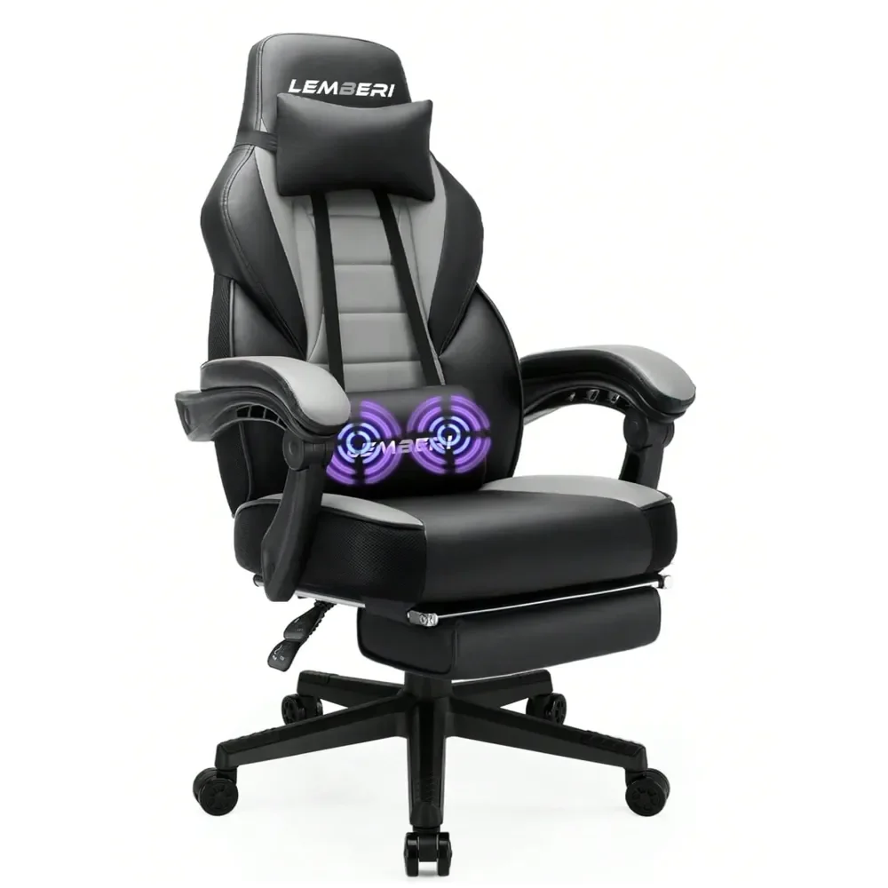 Chair With Massage, Ergonomic Heavy Duty Design, Gamer Chair With Footrest And Lumbar Support, High Back Office Chair, Big And T