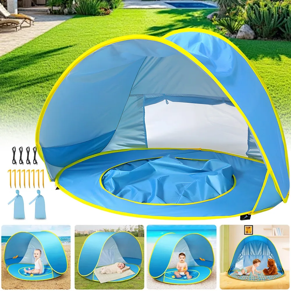 Tente de plage portable pop-up avec mini piscine, abri multifonctionnel pour l'extérieur, protection solaire et contre le vent de qualité supérieure, conception pliable facile pour la plage, le bord de mer et l'utilisation quotidienne en extérieur.