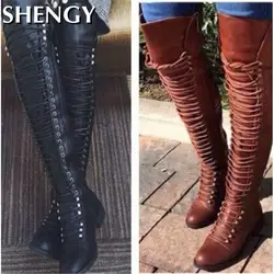 2022 Sexy Over The Knee Boots Women Fashion Cross Lace-Up Shoes Winter Warm Knight Thigh Tall Boots Ladies Over The Knee Botas