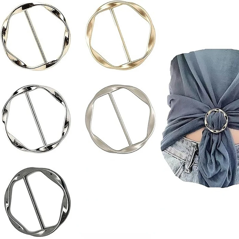 

5/6Pcs Spiral Circle Zinc Alloy Metal Scarf Buckle - Three-Speed Knotted Silk Accessory in European & American Style