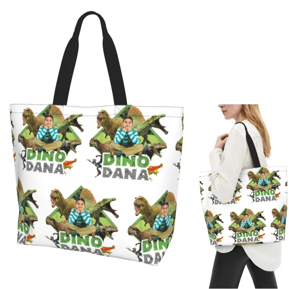 

Dino Dana Real Shopping Tote Bag Canvas Large Capacity Shoulder Bags Shopper Grocery Handbag for Women