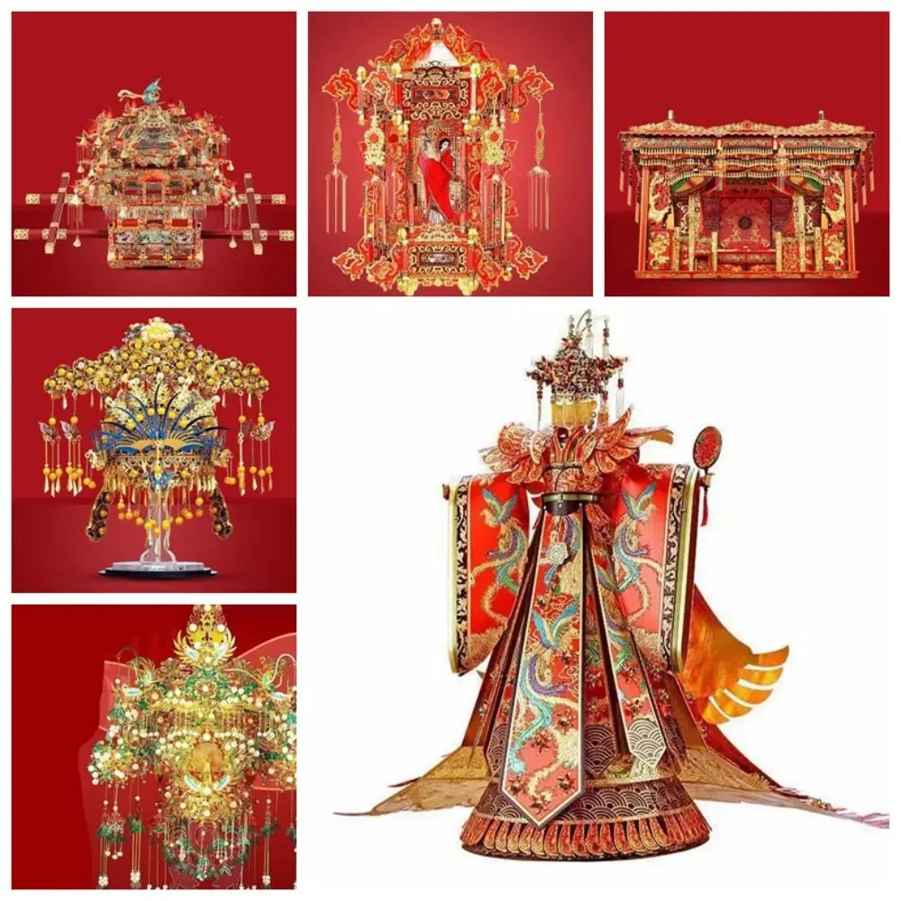 Phoenix Crown Ten Mile Red Makeup DIY Bridal Wedding Bed 3D Metal Puzzle Model Kits Bird Crown Sedan Building Kits Toys