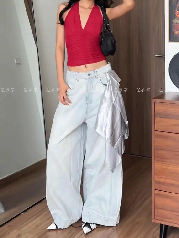 

Y2K Baggy Jeans for Women Trendy Low Rise Casual Straight Leg Boyfriend Jeans Denim Pants with Pocket Streetwear