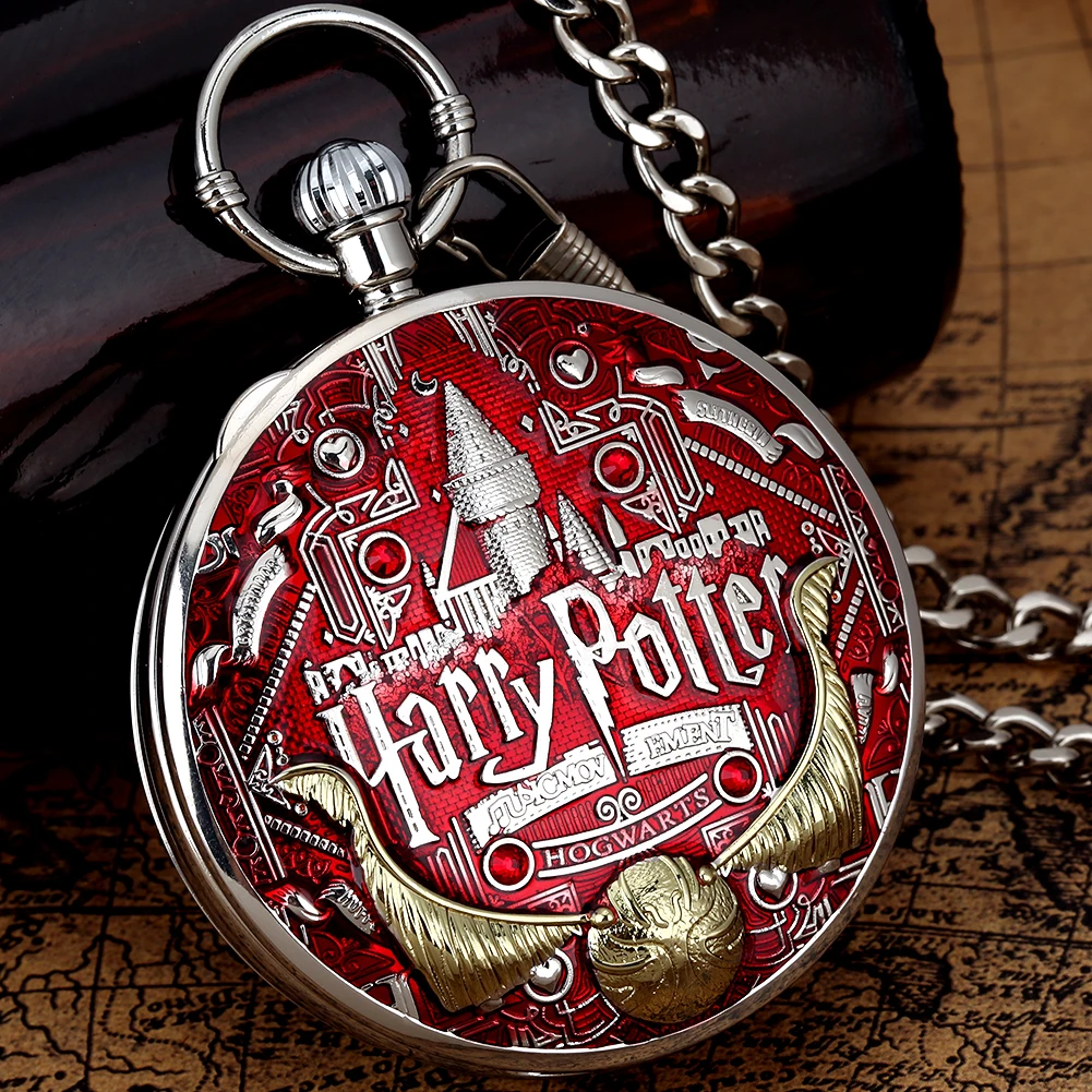 Harrie Potter Deathly Hallows Handicrafts Melody Music Pocket Watch Retro Clock Quartz Necklace Pendant with Chain for Men Women