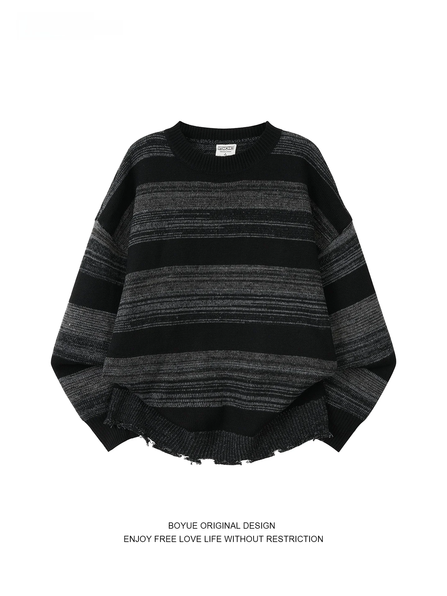 

Мужской осенне-зимний полосатый вязаный свитер Boyue: повседневный, уличный стиль, с длинным рукавом, термо, круглый вырез, модный, с эффектом потертости