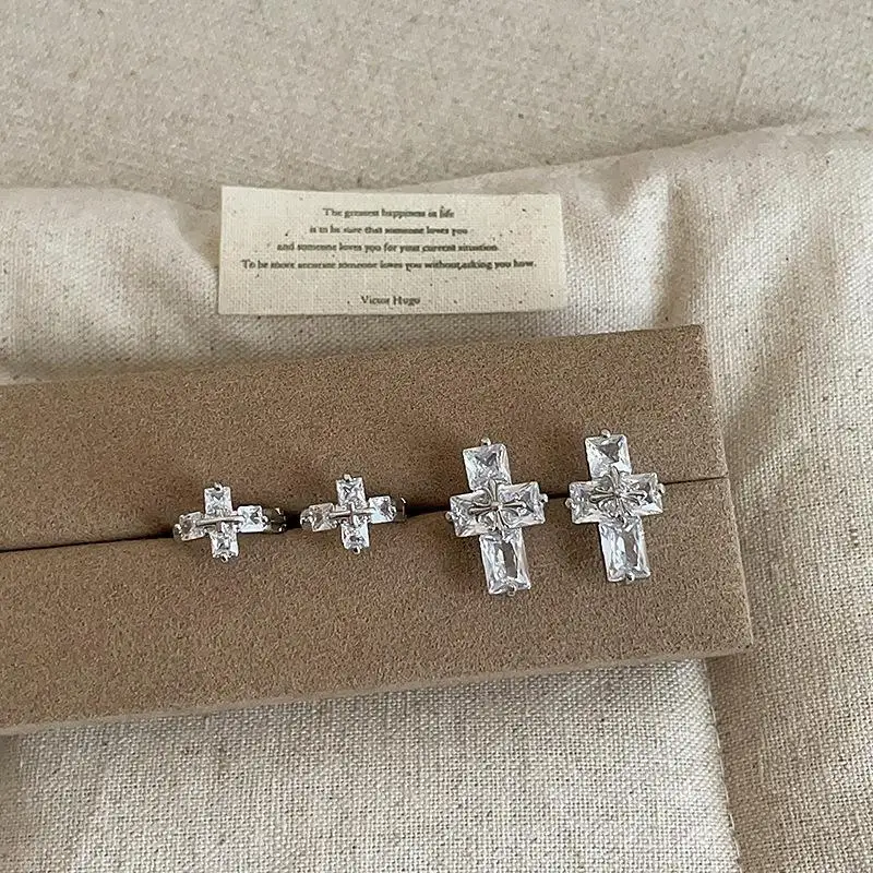 Cross Stud Earrings Full Inlaid Cubic Zirconia Light Luxury Style Jewelry for Women New Year Party Accessory Gift