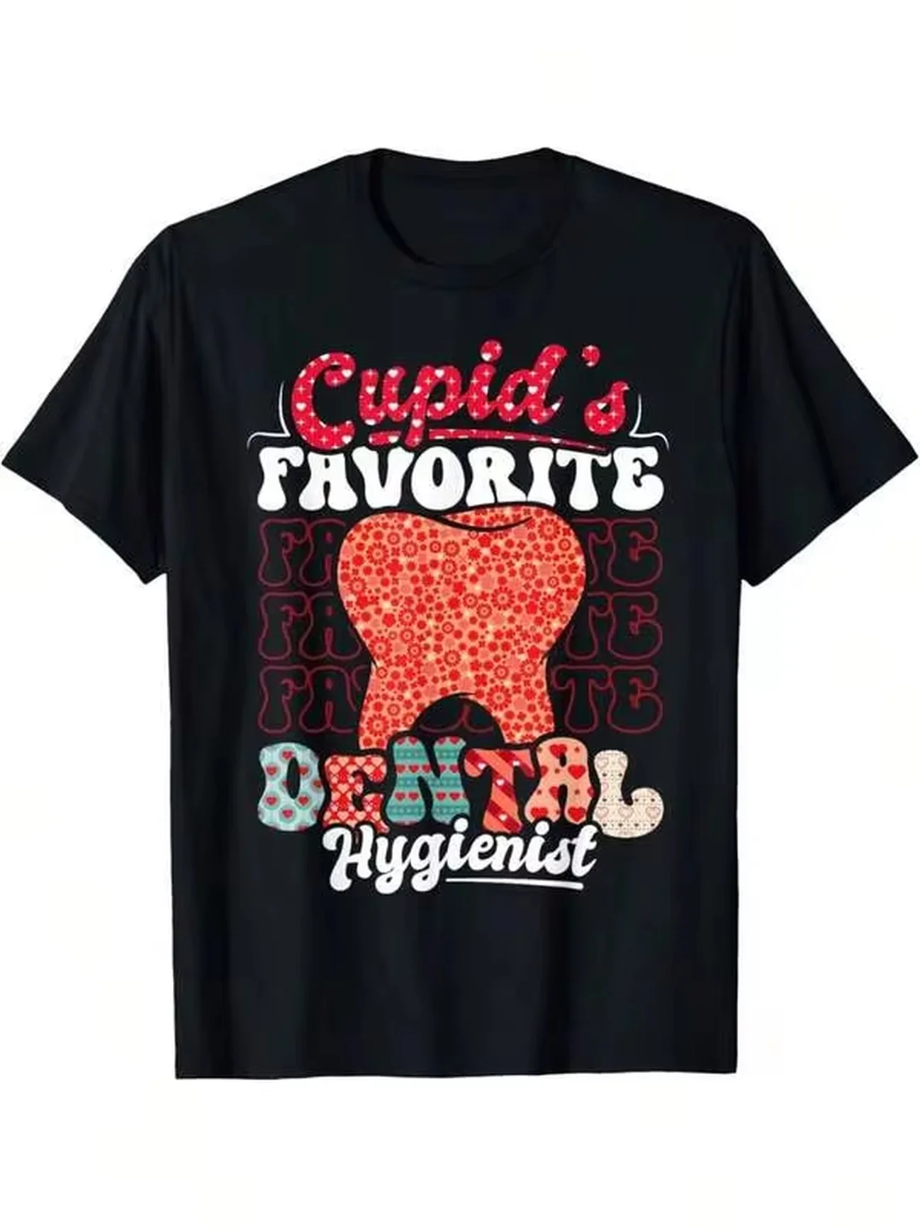 T-shirt pour hygiéniste dentaire préféré de Cupidon pour la Saint-Valentin - Cadeau amusant pour dentiste avec motif cœur et dent, t-shirt décontracté unisexe pour adulte, coupe ample, pour Noël, la remise des diplômes, la Journée des Vétérans - Vêtements pour cabinet dentaire pour hygiénistes, dentistes, étudiants