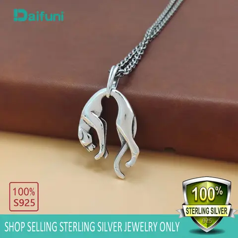 Daifuni 100% S925 Sterling Silver Leopard Pendant Necklace For Men Woman Hip Hop/Rock Charm Sweater Chain Fashion Jewelry Gift