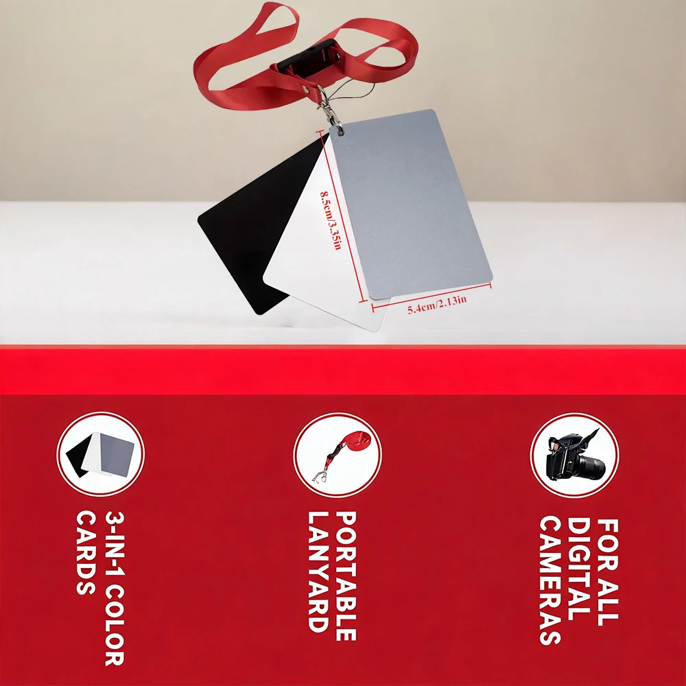 Cartão de Calibração Portátil 3 em 1 Cinza, Branco e Preto para Correção de Cor e Referência para Câmeras DSLR Digitais