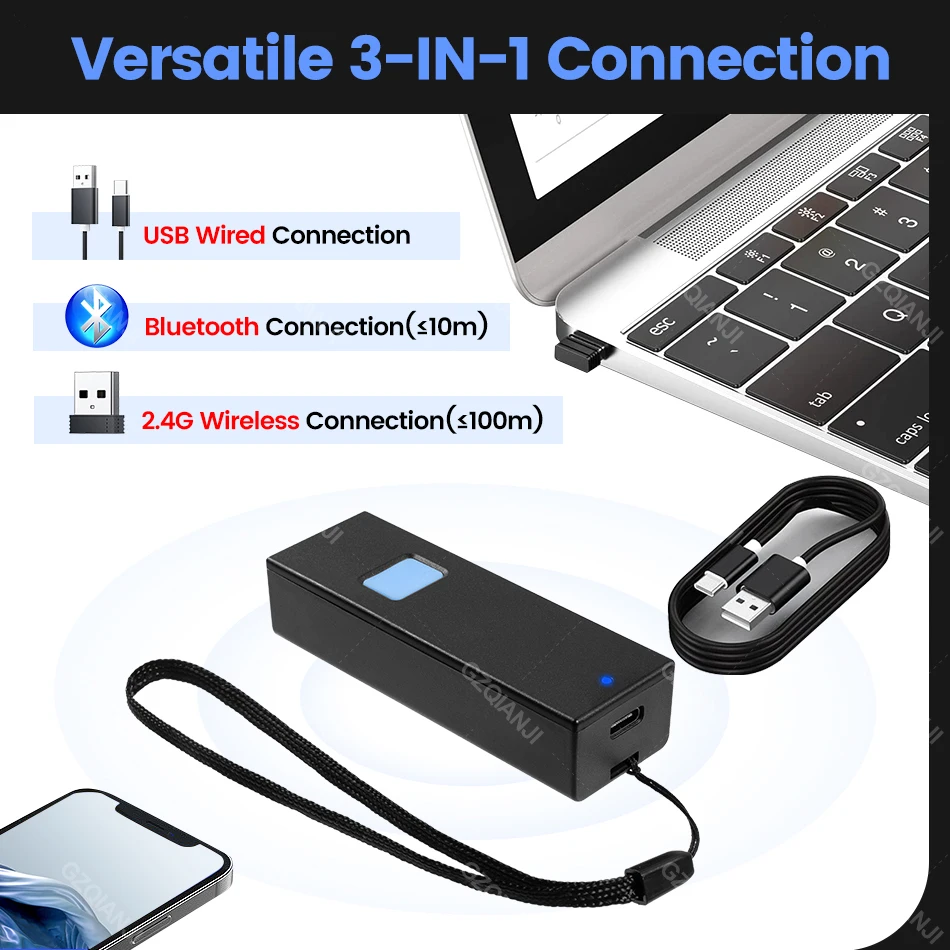 Mini Barcode Scanner Wireless 1D 2D CMOS Scanner USB Bluetooth Mini Pocket QR Reader IOS Android Windows for Mobile Payment