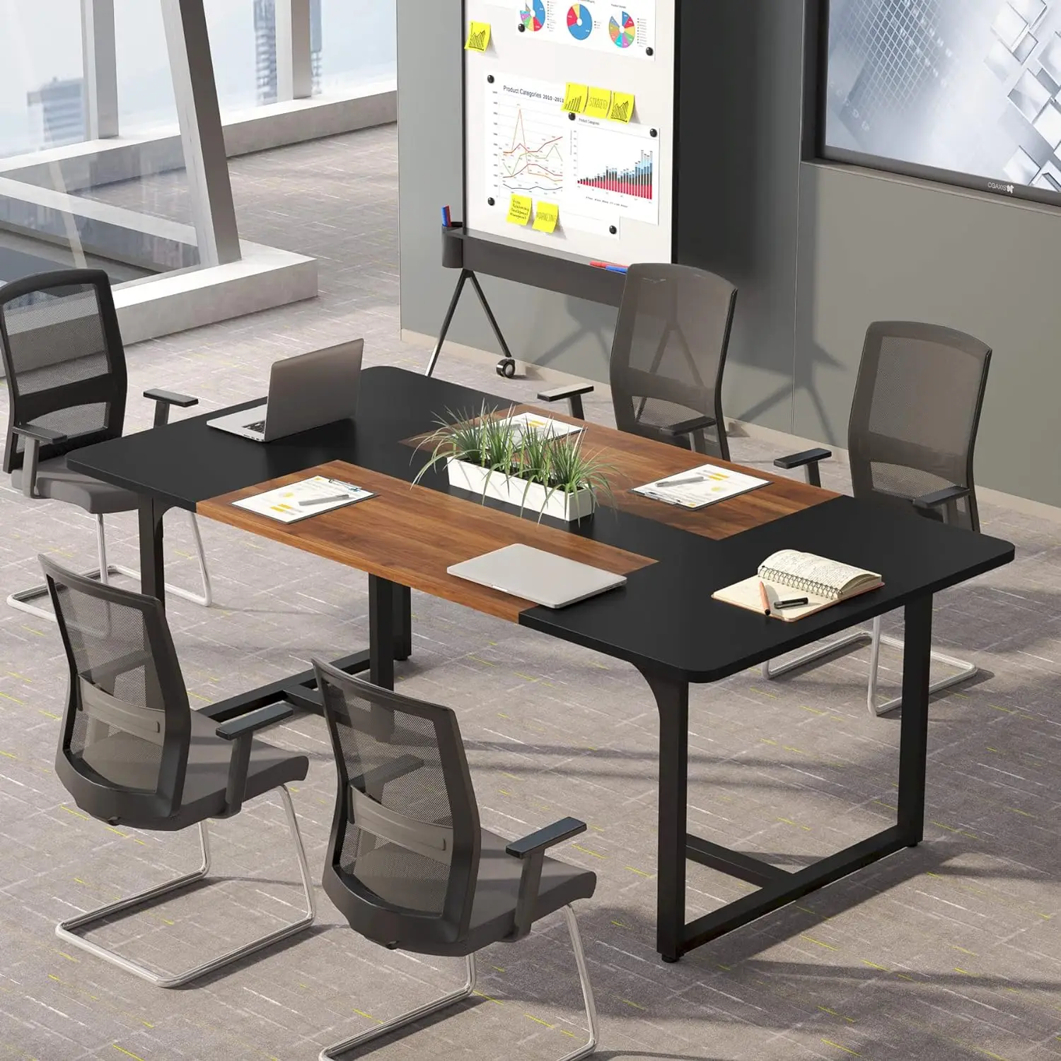 6FT Conference Table, 70.8" Meeting Seminar Table up for 8 People, Business Style Large Office Conference Room Table Boardroom