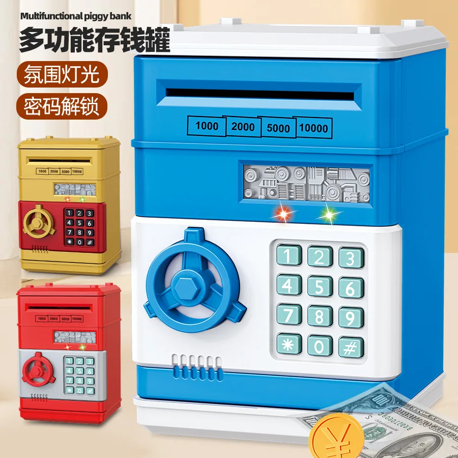 Tirelire multifonctionnelle pour enfants, éclairage d'ambiance, mot de passe créatif, déverrouillage automatique, coffre-fort d'argent, jouets