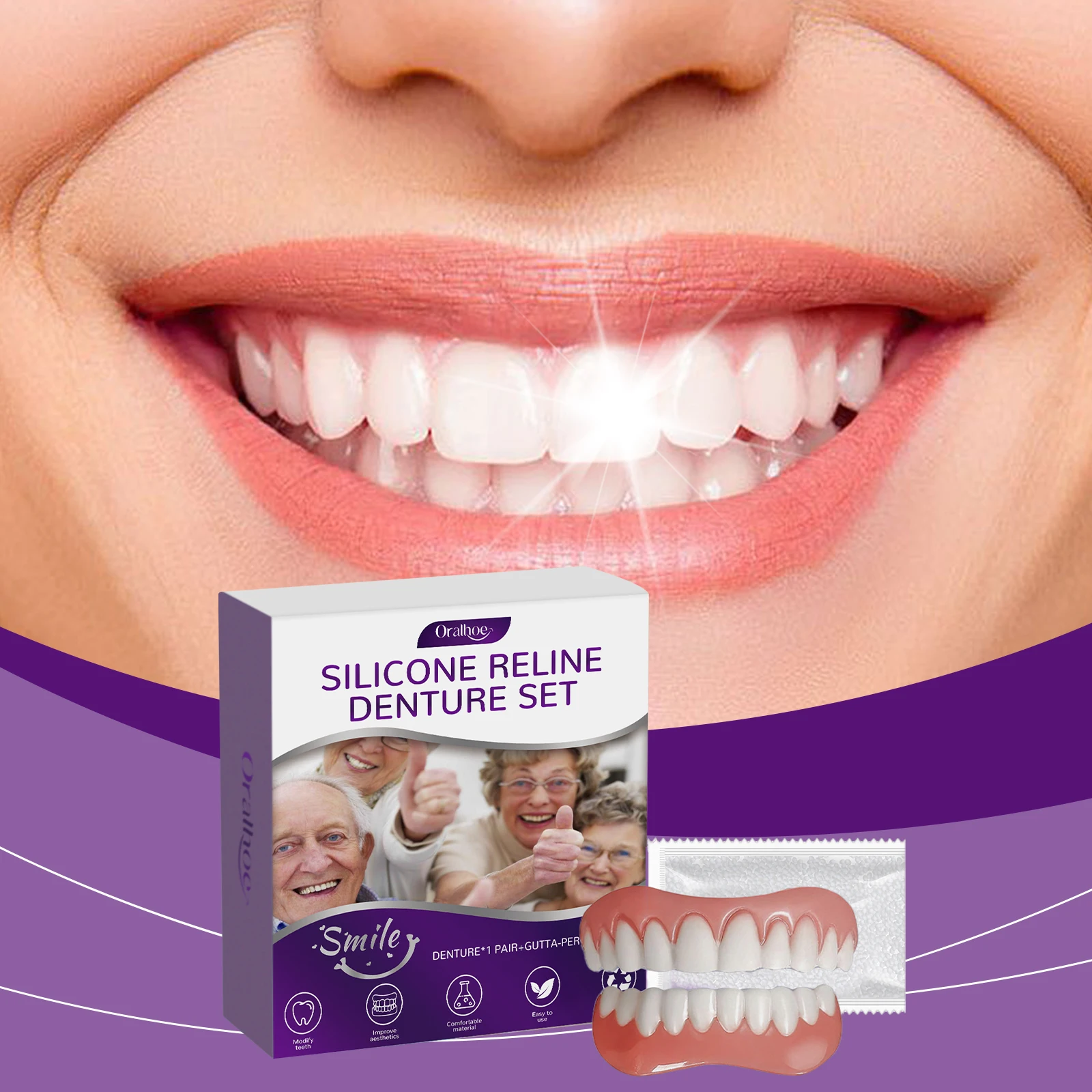 Denture Beautifying Set, Soft Flexible Natural, Comfortable Material, Practical Teeth Cosmetic & Care Kit for Better Smile