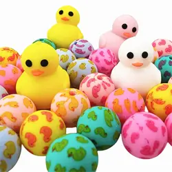 5pcs cute duck 3D focal Silicone beads Teether Jewelry Beads Food Grade For pen Pacifier Chain