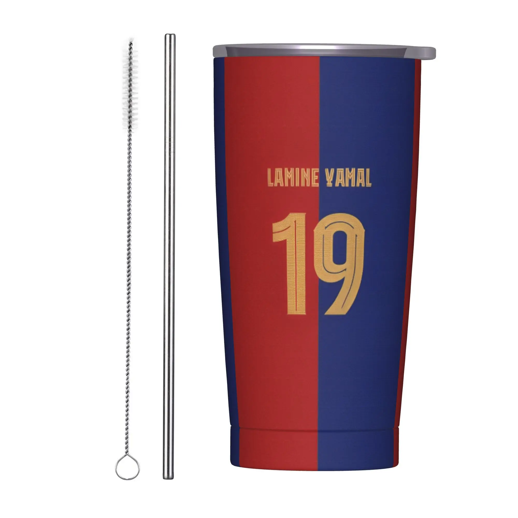 Number 19 Football Lamine Y-Yamal Insulated Tumbler with Straws Lid Vacuum Thermal Mug Outdoor Portable Water Bottle Cups, 20oz