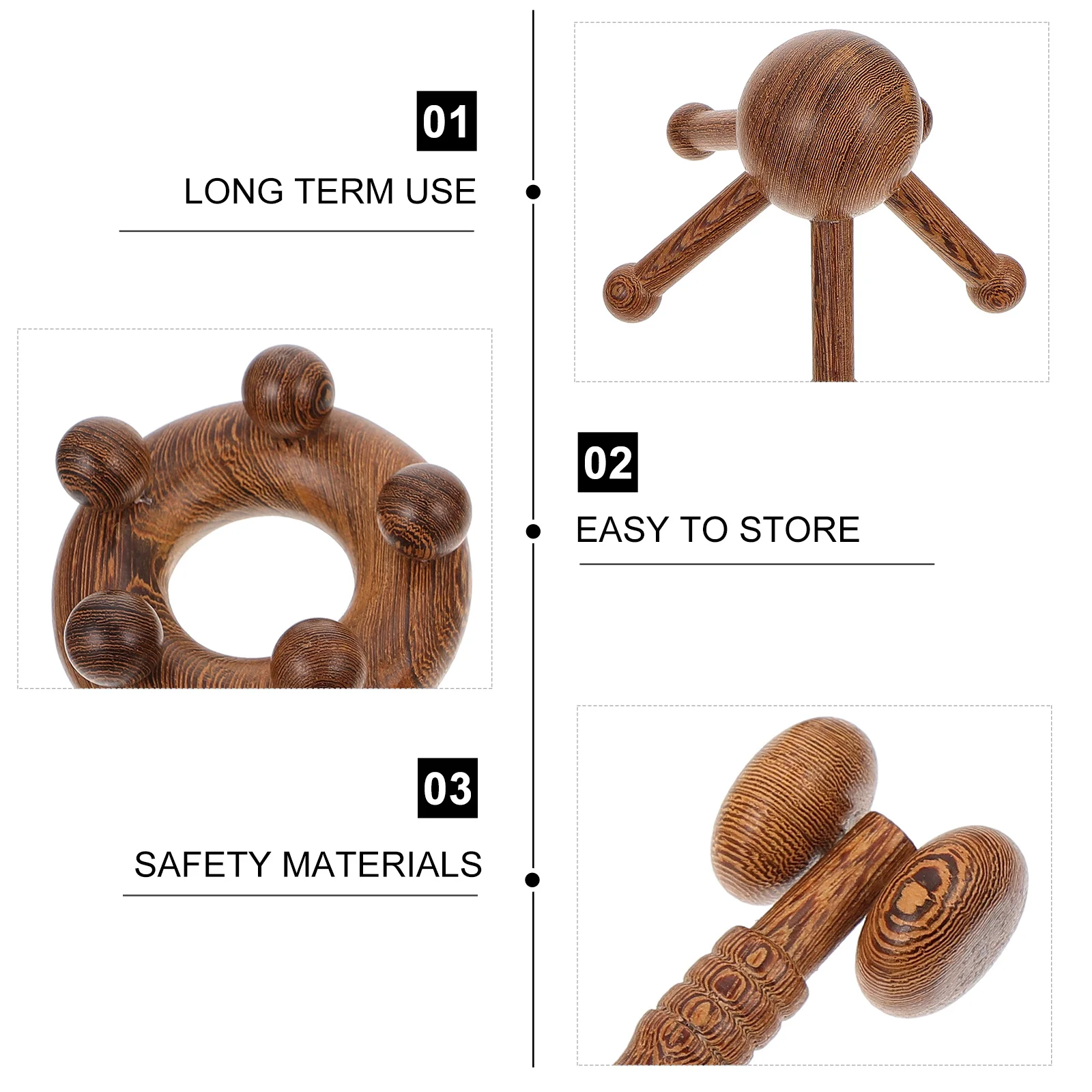 

4Pcs Head Massage Kit Wooden Handheld Massagers Ergonomic Durable Facial Massage Tools Portable for Body Pain Relief and