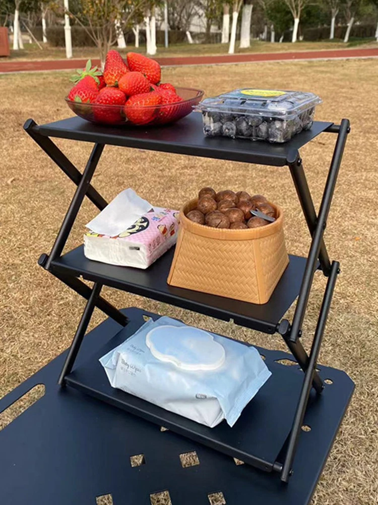 

Трехъярусная стойка для хранения вещей для кемпинга, многофункциональная металлическая стойка для хранения, сверхпрочный портативный органайзер для кемпинга, для двора и пляжа