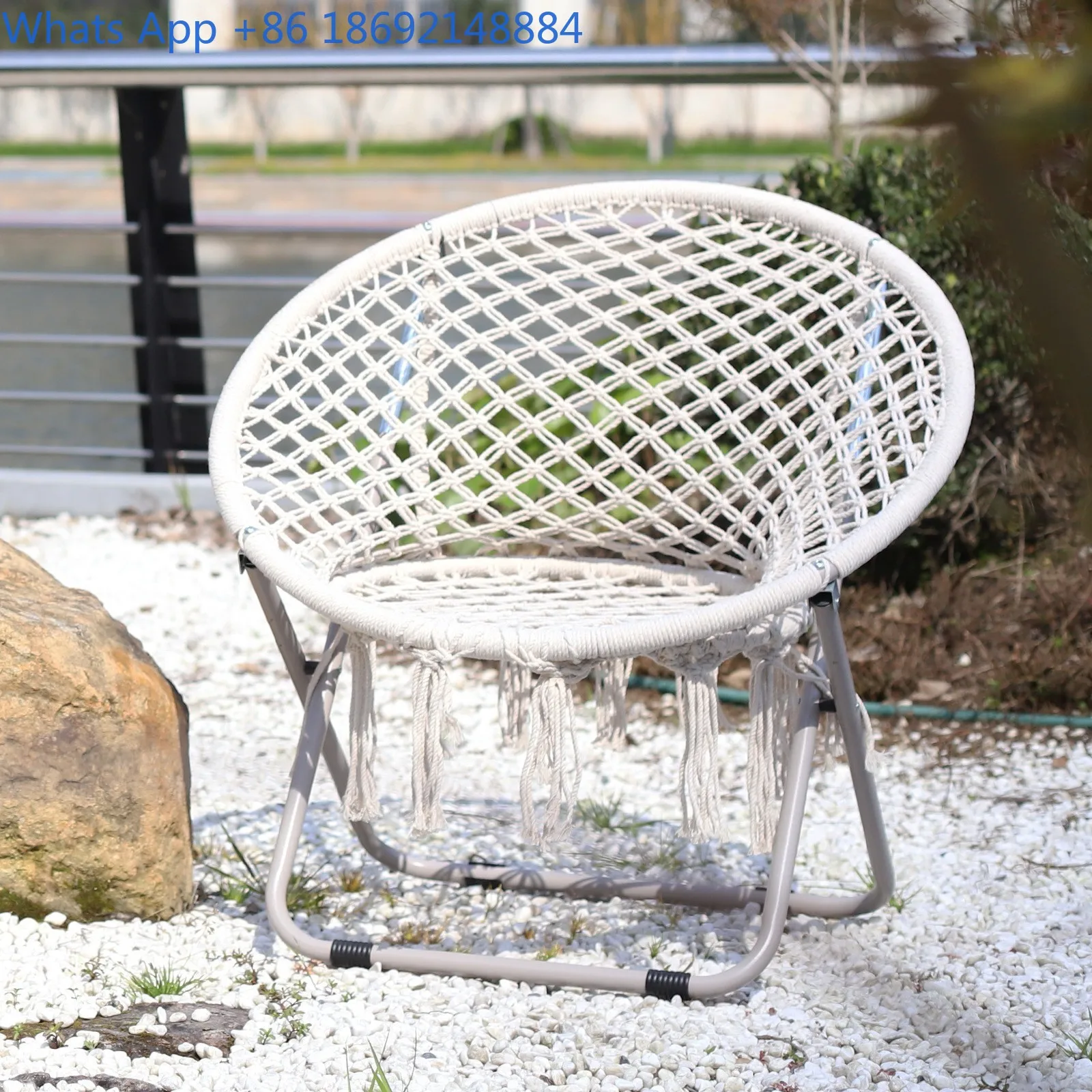 

Portable Moon Chair Outdoor Rope Woven Folding Lounge Seat for Camping Picnic Home Use