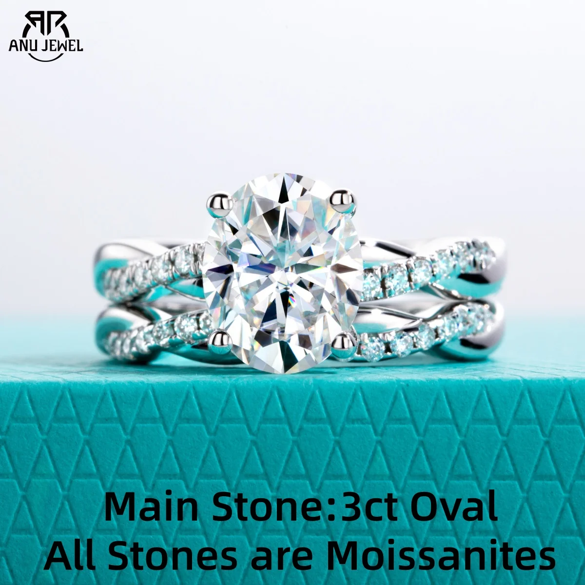 AnuJewel 3ct Oval Moissanite Wedding Bands Ring 18k Gold Plated 925 Sterling Silver Infinity Bridal Rings Set for Women Jewelry
