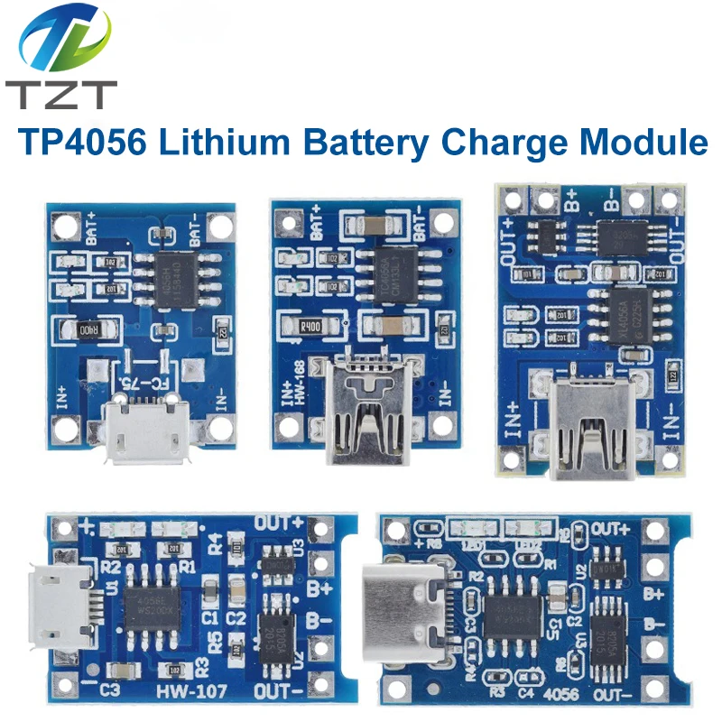 TZT 1/10Pcs Micro USB 5V 1A 18650 TP4056 Lithium Battery Charger Module Charging Board With Protection Dual Functions 1A Li-ion