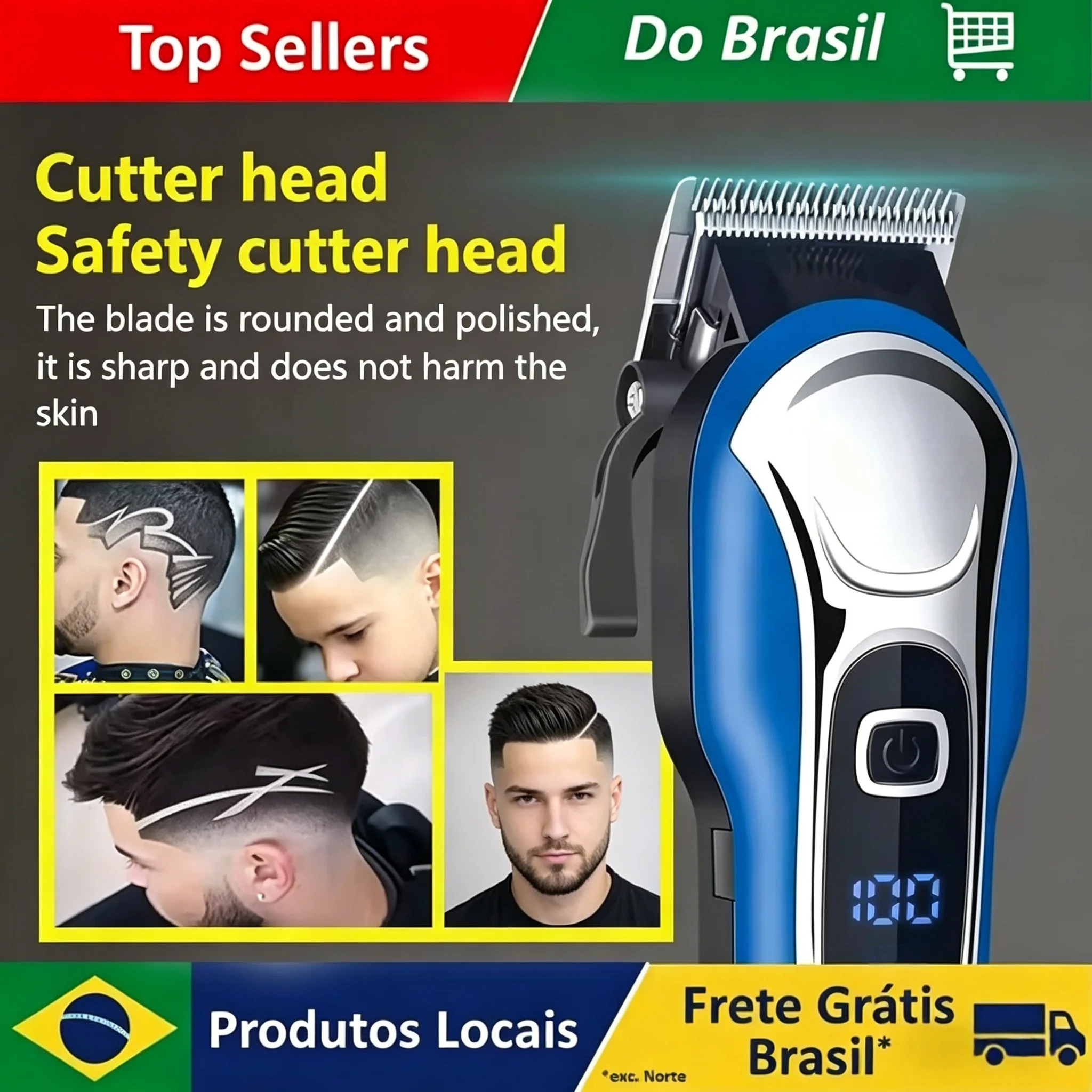 ブラジル製-ヘアクリッパー、プロ仕様ヘアクリッパー、男性用電動ひげ剃り、コード付き・コードレスヘアクリッパー