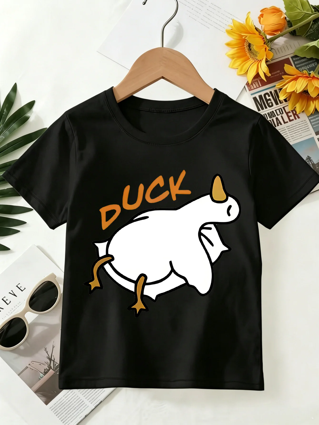 Cute Lazy Duck Kids Tee Cartoon Animal Print Boys Girls Family Matching Cotton Summer Short Sleeve Basic Children Tshirt