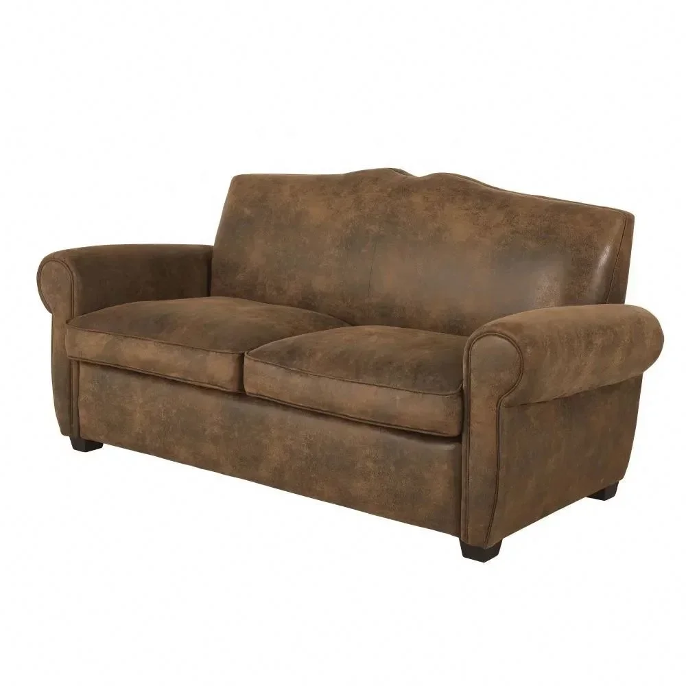 NOVA Simple Design Vintage Style Brown Suede 2 seater Sofa For Lounge