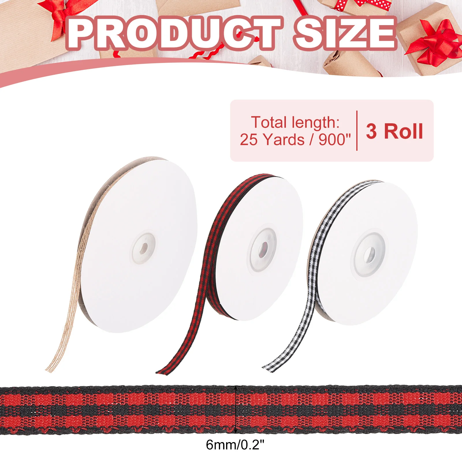 Christmas Ribbon Buffalo Plaid Ribbon Gingham Ribbon for Thanksgiving Bow Wreath Craft Gift Wrapping Party Black Red Beige