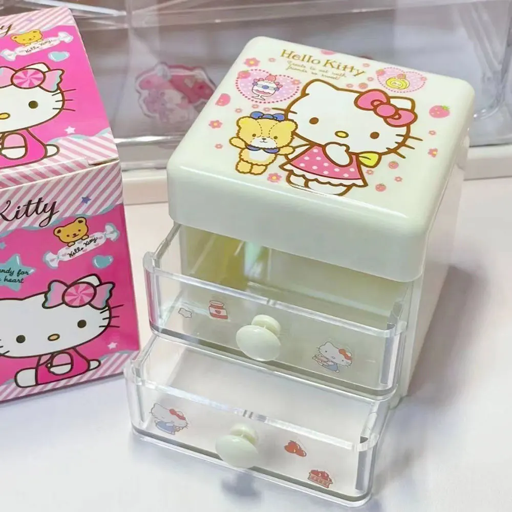 Mini Hello Kitty Organizer Anime Sanrio Cartoon Kuromi Cinnamoroll Double Layer Jewelry Organizer Box Cute Drawer Organizer Toy