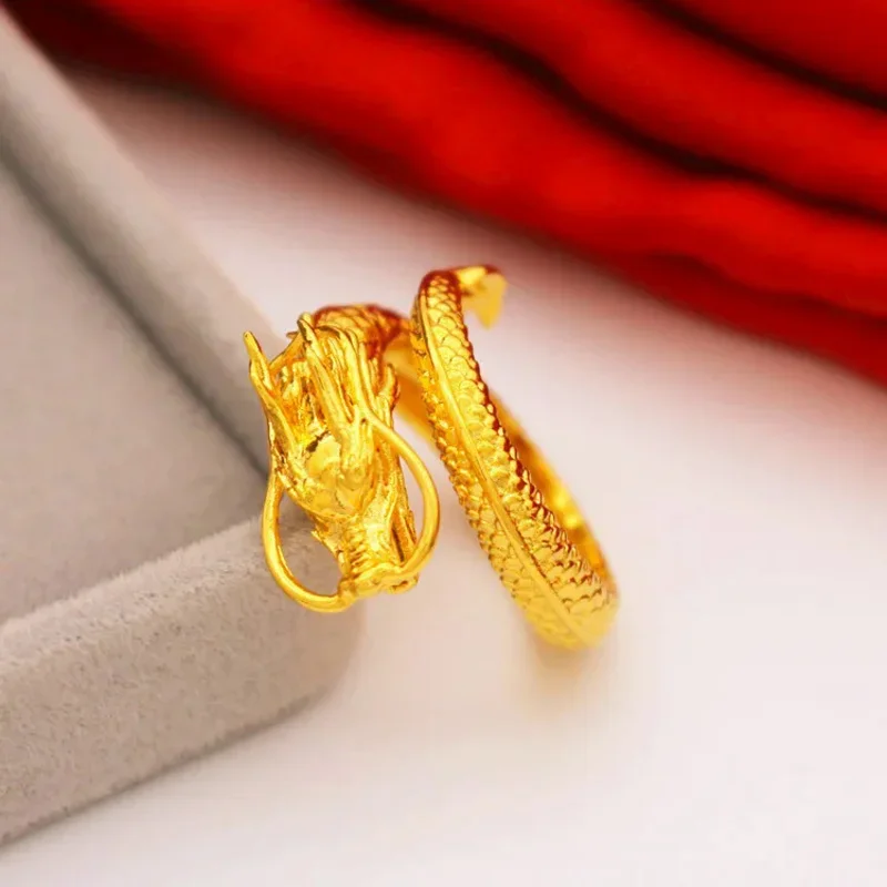 High Quality 999 Pure Gold Color Phoenix Dragon Coupon Ring for Lover Men Women Couple Ring Wedding Finger Rings Fine Jewelry