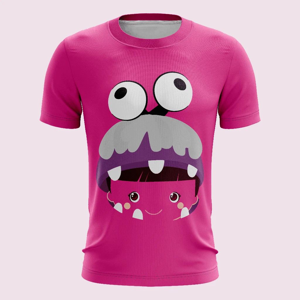 Beliebte Spielzeugmonster-Firmen Mike, James und Abu Fun 3D-gedruckte Cartoon-Familien-T-Shirts mit großem Gesicht für den Sommer, lässig, mit Rundhalsausschnitt – Detail 4