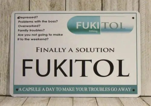 m1,Fukitol Letrero de metal de estaño Divertido prescripción oral Anúncio Parodia Píldora de drogas Doctor Gag-Aluminio