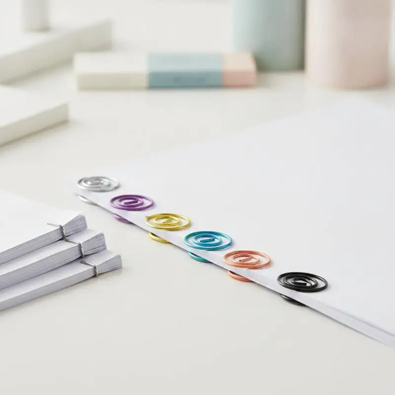20pcs Colorful Circular Metal Paper Clips Office Binding Geometric Circle Binder Round Tickets Photo Clamp Patchwork Clips