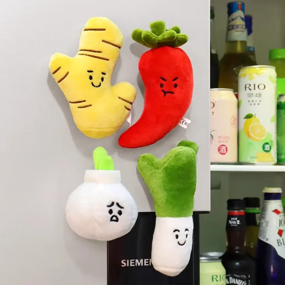 Plush Vegetable Themed Refrigerator Magnets Home Decor Fridge Stickers Garlic Green Onion Ginger Toy Gifts Collection