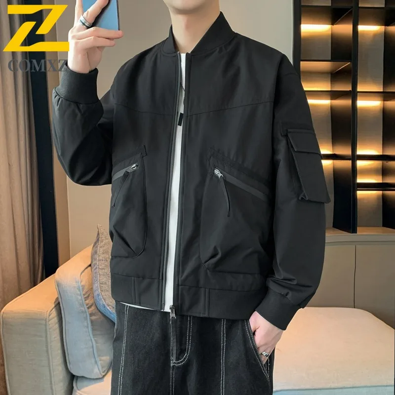 

COMXZ 2025 Men's Korean Style Baseball Jacket Spring Autumn Trendy Casual Lightweight Comfortable Waterproof Coat