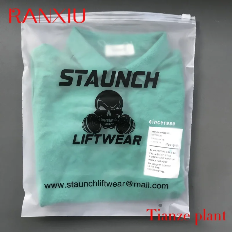 Custom Custom own logo printed clothing garment clothes t shirt packing  zipper frosted plastic packaging bag