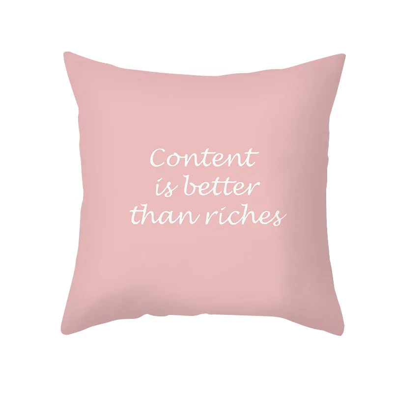 VIKAMA Pink Inspirational Pillowcase Soft and Skin-Friendly Living Room Sofa Bedroom Decor Warm and Healing Atmosphere
