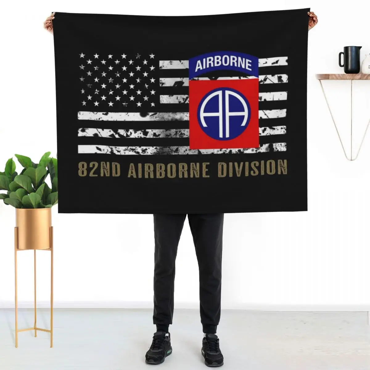 

82nd Airborne Division (Distressed Flag) Throw Blanket Year Round Soft Comfortable Blanket for Home