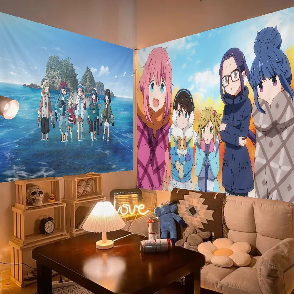 Yuru Camp Tapestry Anime Tapestry Hanging Tarot Hippie Wall Rugs Dorm Wall Hanging Sheets