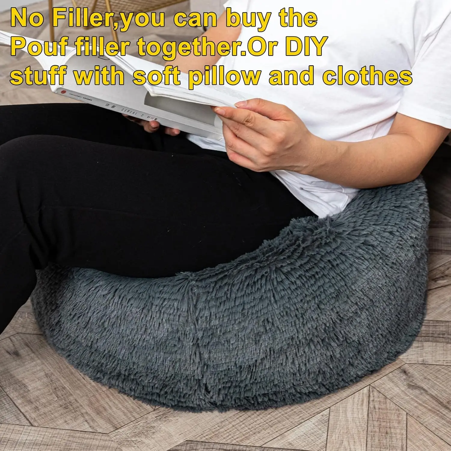 Fur Ottoman Stool Unstuffed Footstool Cover Floor Pouf NO Filler Foot Rest Floor Bean Bag Chair Foldable Floor Chair Storage