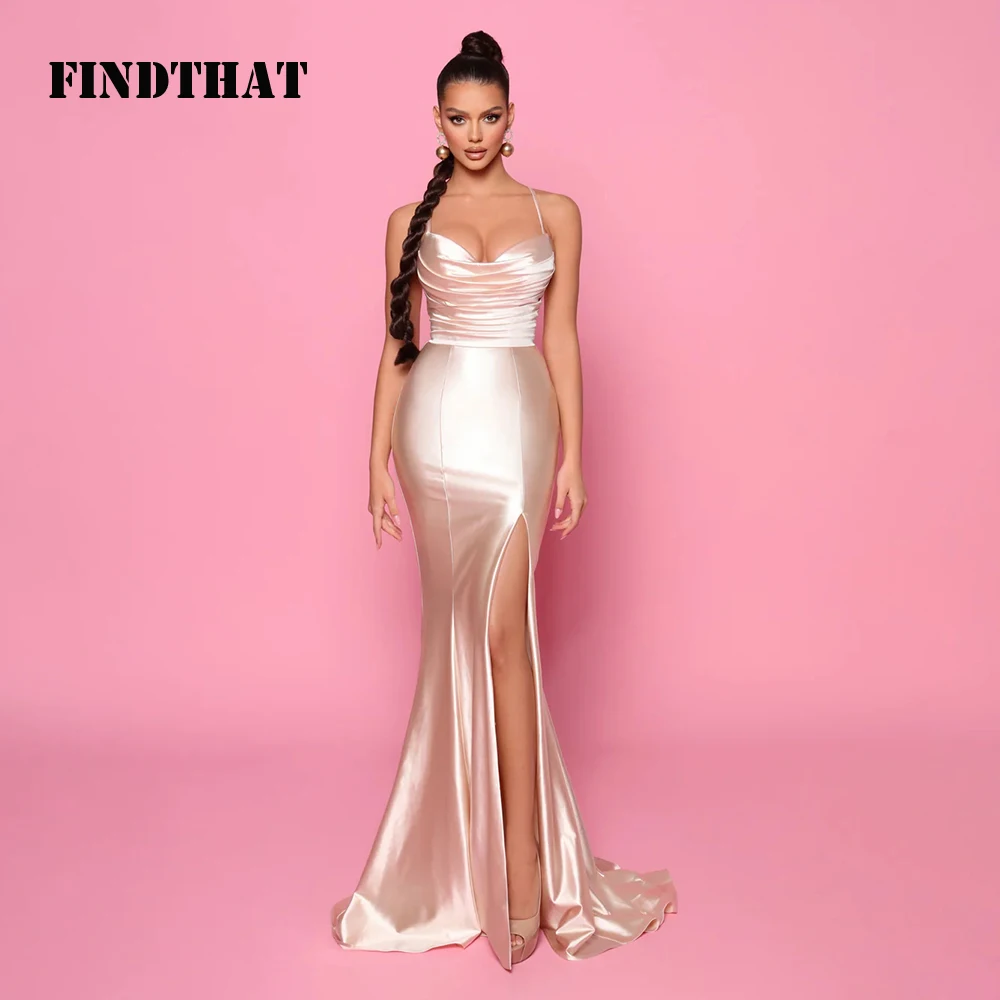 

Findthat Sexy Sweetheart Ruched Mermaid Formal Evening Dresses Side Slit Spaghetti-Straps Bridesmaid Dress Party Gowns Lace-up