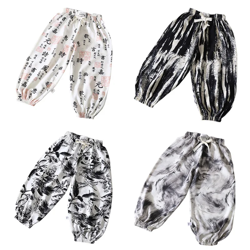 Children's Anti-mosquito Pants Chinese Style Ink Painting Summer Children's Clothing Harem Pants for Outer Wear Loungewear