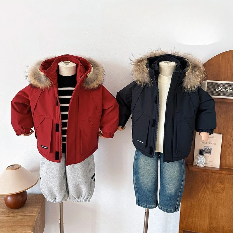 

2025 Winter New Children's Clothing Children's Korean Version Handsome Hooded Cotton Clothes Versatile Thickened Pie To Overcome