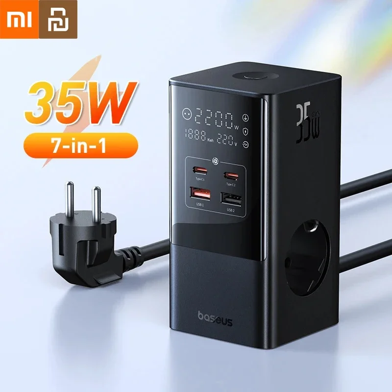 

Xiaomi Youpin 35W Fast Charger Digital Power Strip 7-in-1 Charging Station 4000W Rated Power Digital Display Smart Plug Board